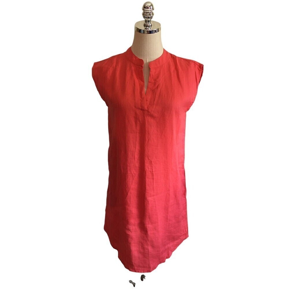 Allen Allen Mini Dress Women's Size XS Hot Pink Sleeveless Sun Dress Linen